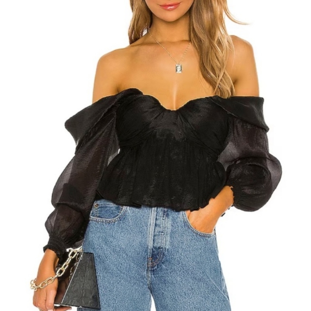 REVOLVE Off-Shoulder Black Peasant Blouse